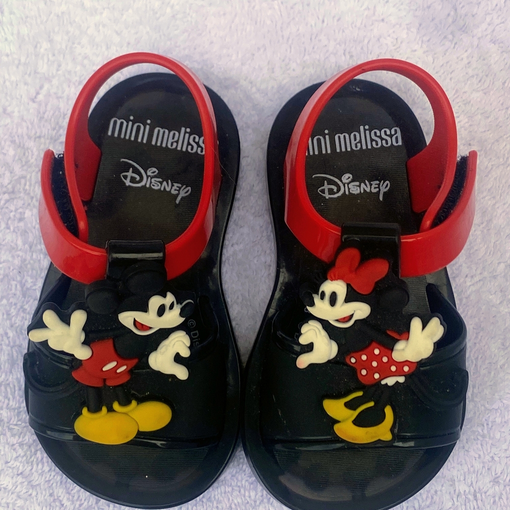 Mini Melissa Disney Kids Sandals - Mickey-Minni Mouse   Black, Red, and Yellow